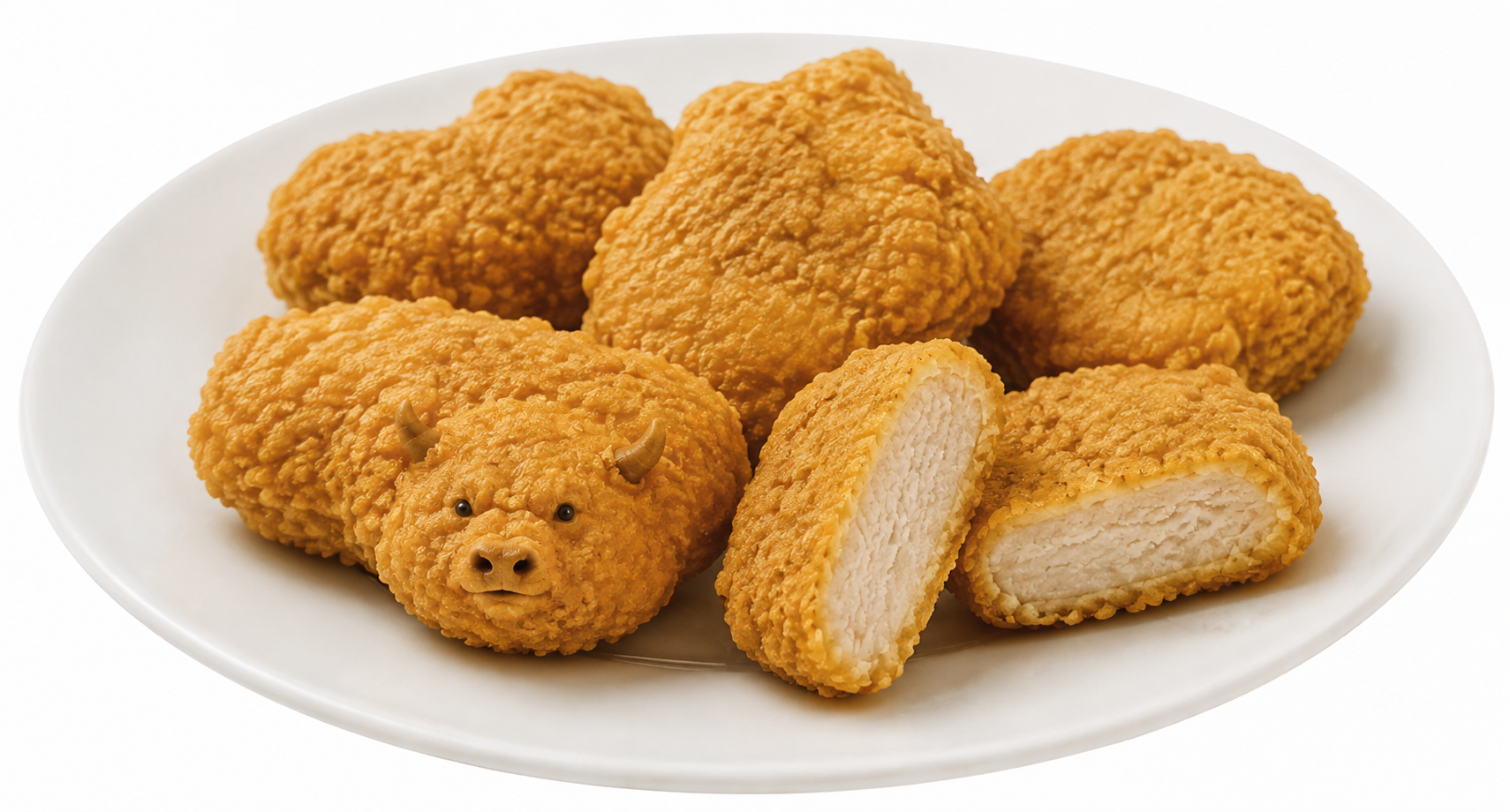 A plate of bull-shaped chicken nuggets